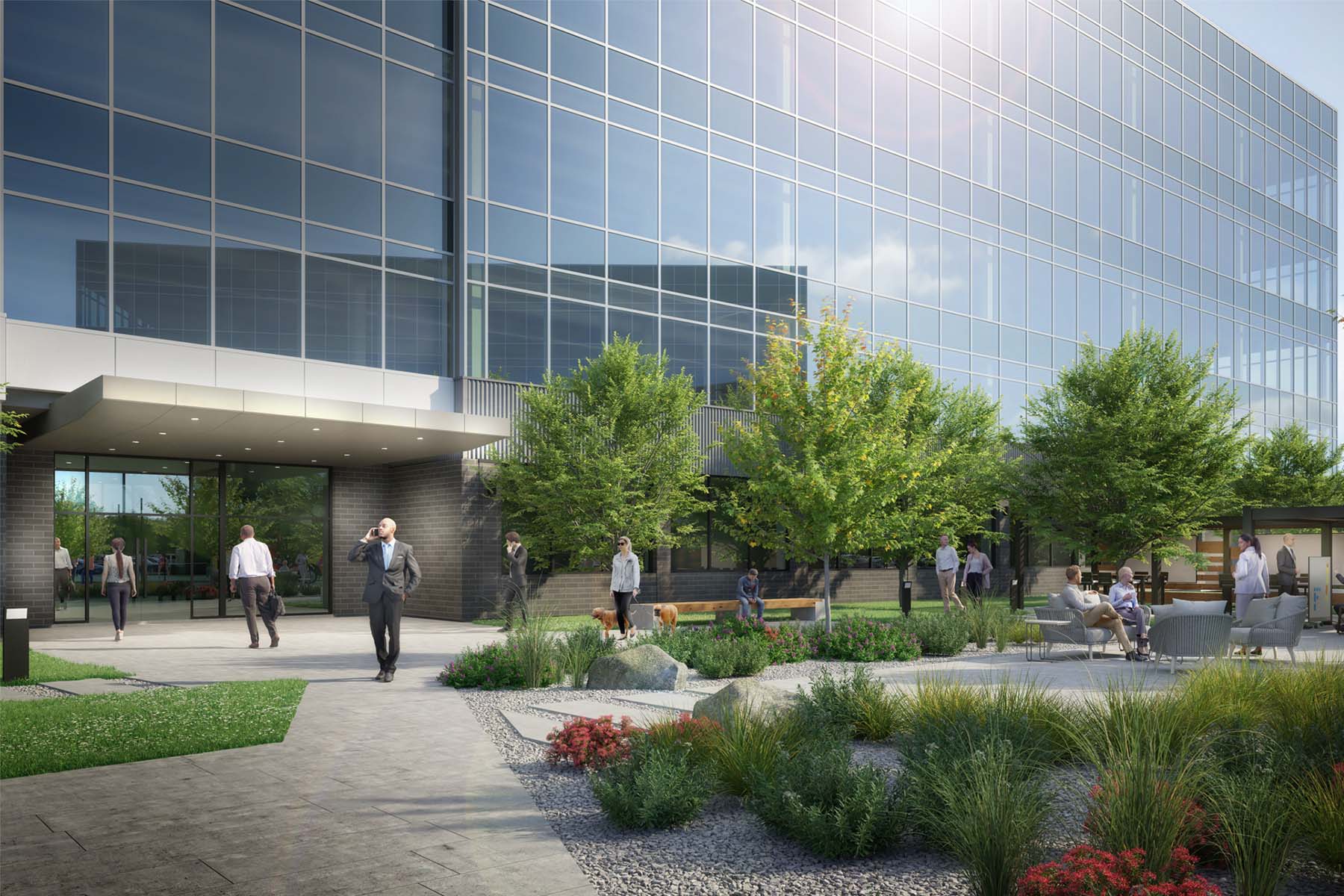 rendering of outdoor space in office park