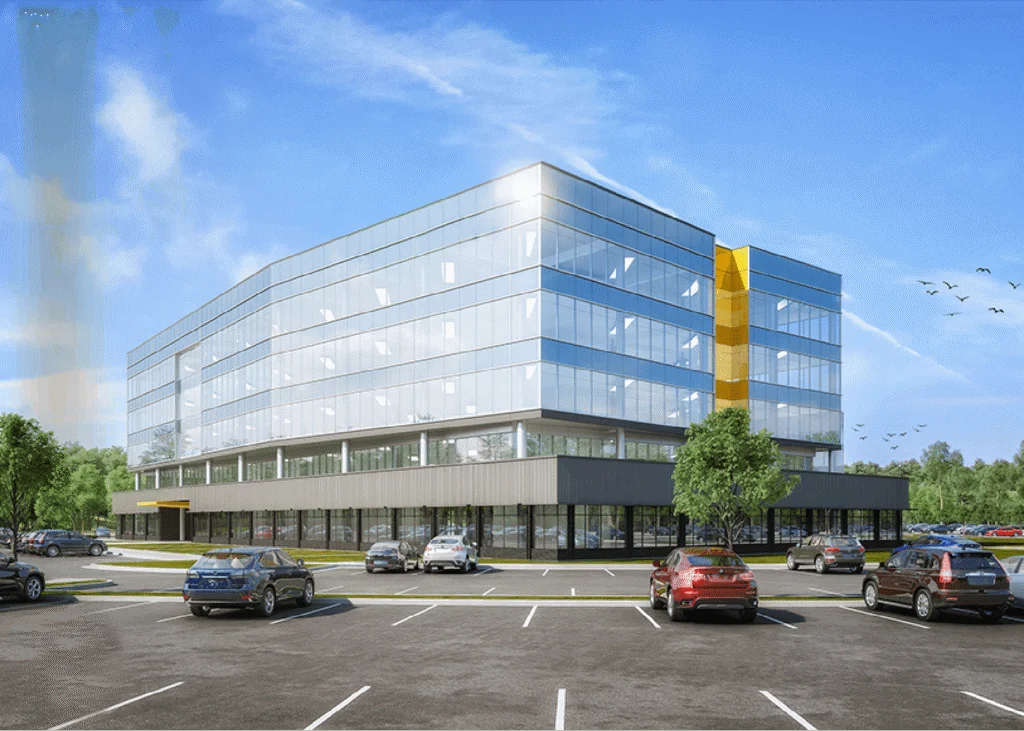 digital rendering of the exterior of an office building at Diamond Ridge